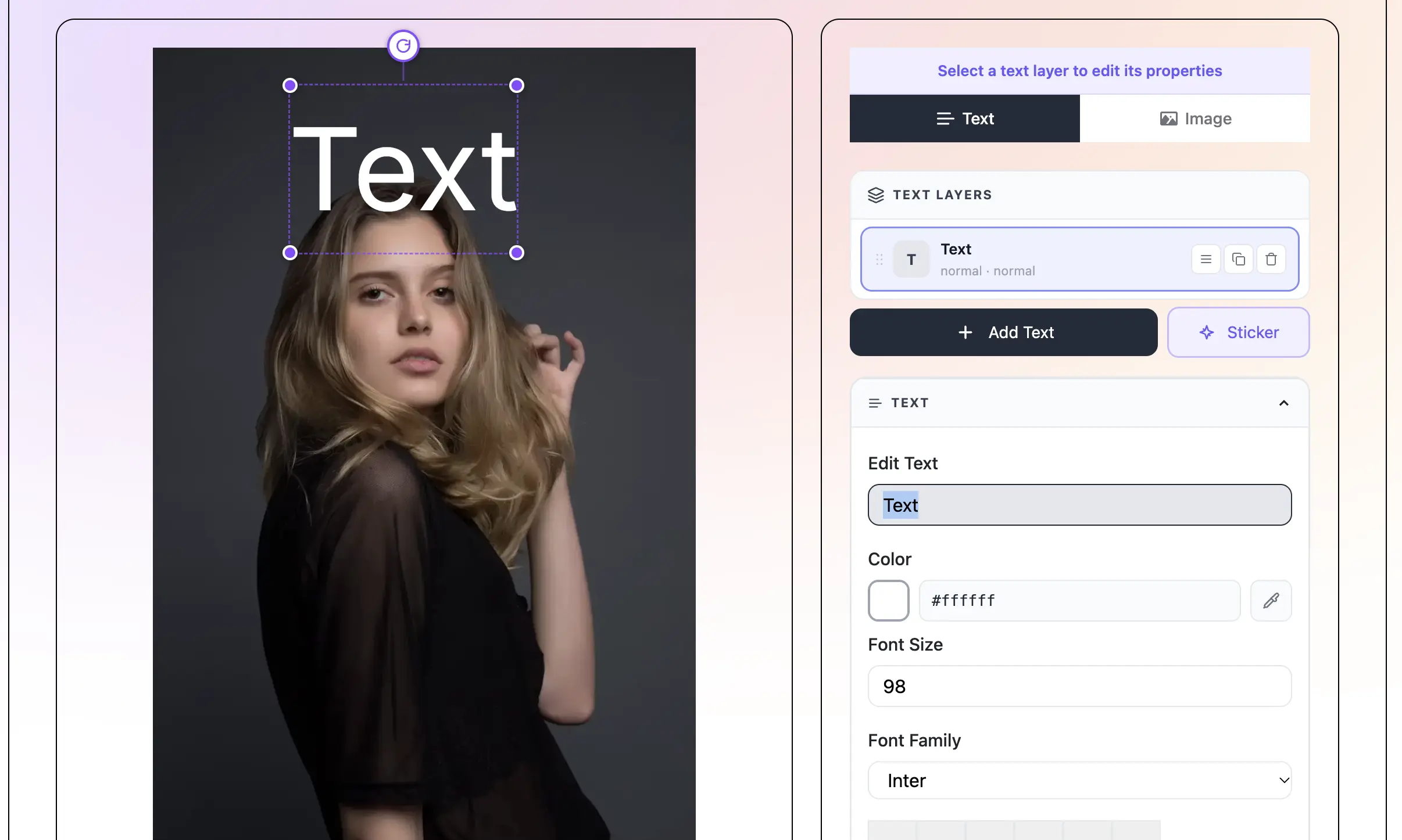 Add text to photo — free online photo text editor tool interface