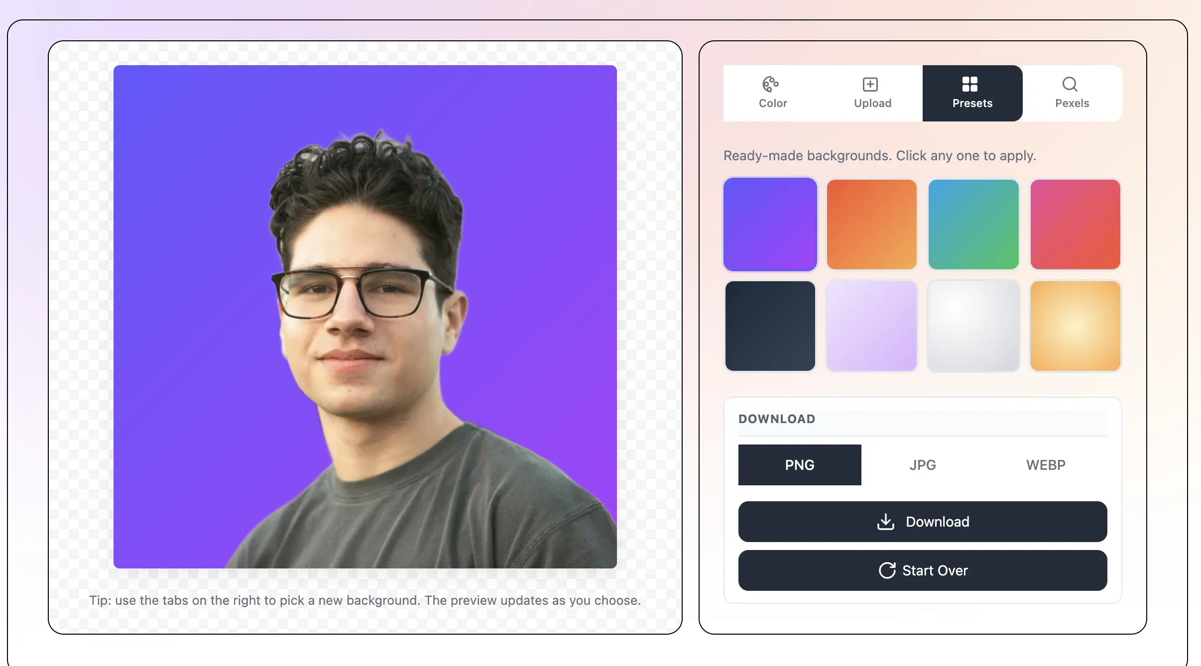 Change image background AI — free online background changer tool interface