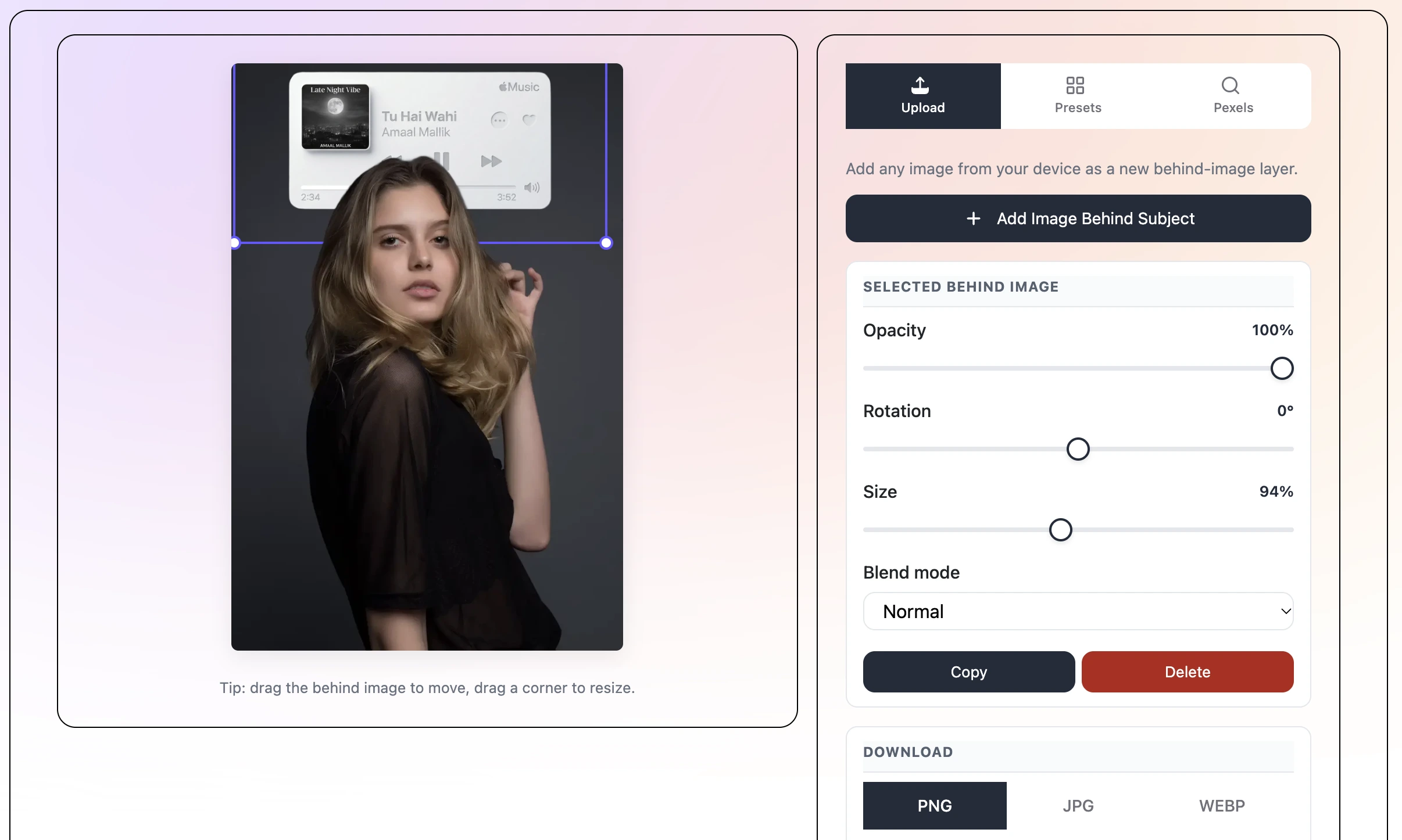 Image behind image — free AI photo editor tool interface
