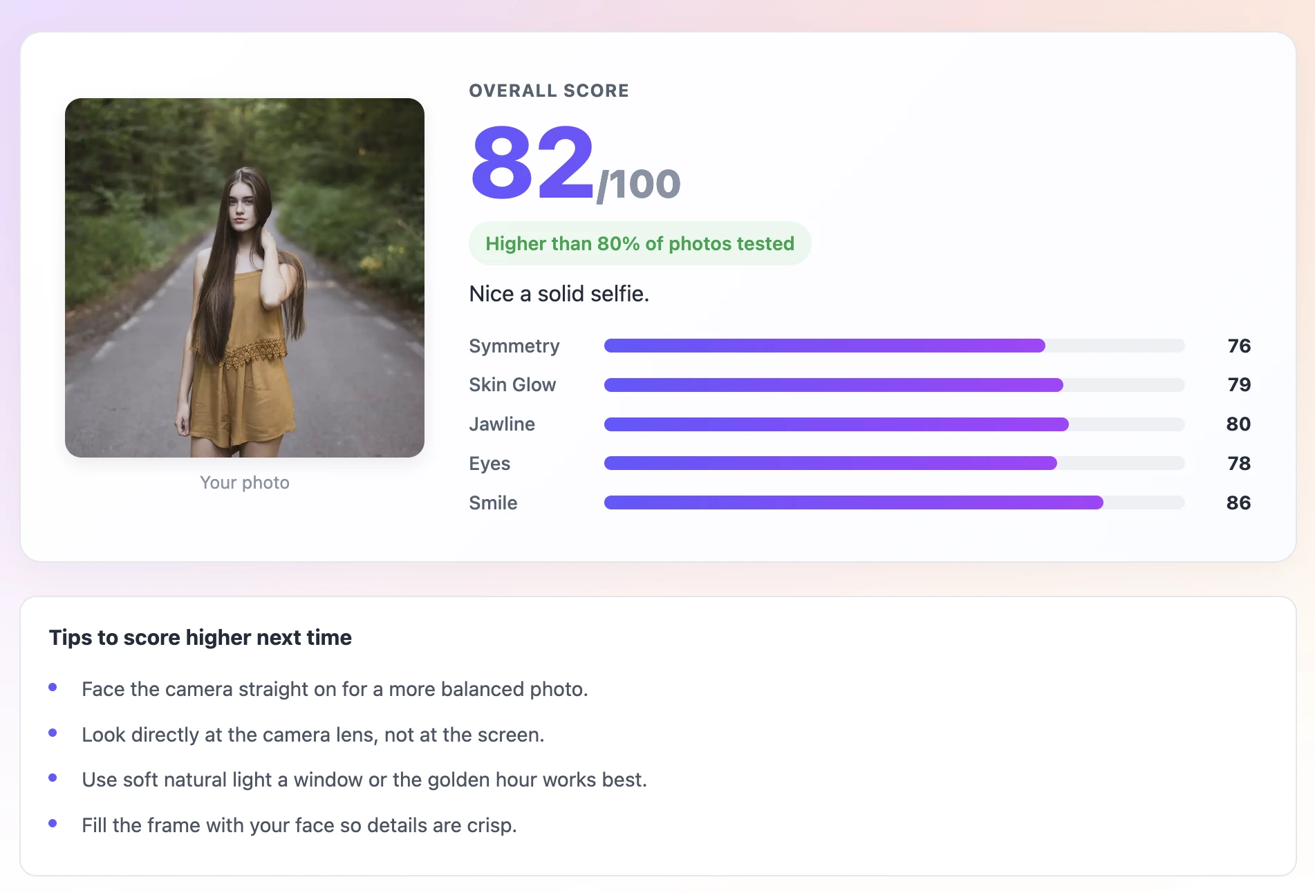 Rate My Looks — free AI looks rating tool interface