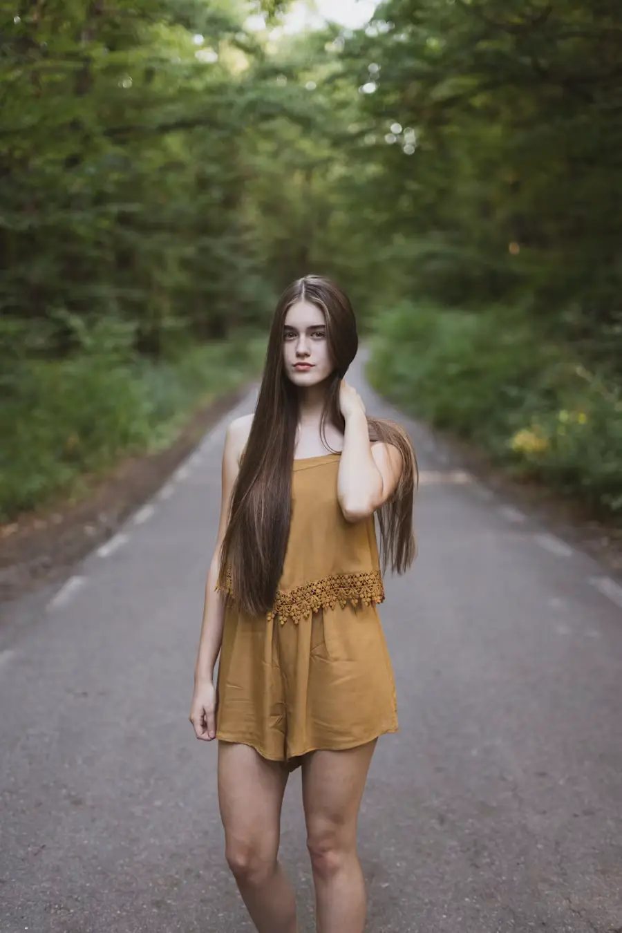 Sample woman photo to try text behind image tool