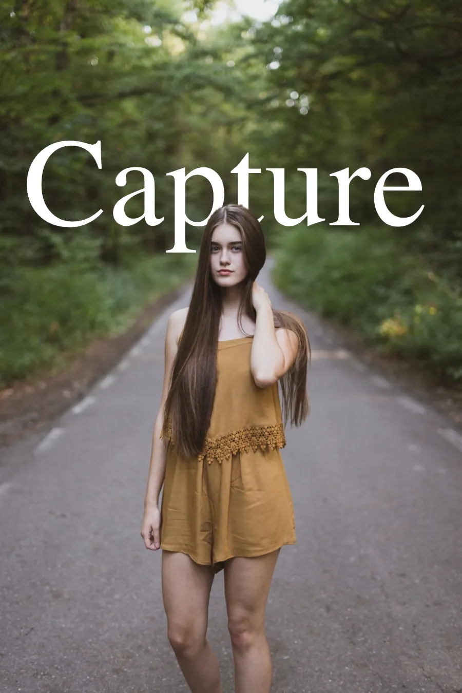 Text behind image design - Capture text behind girl portrait in forest