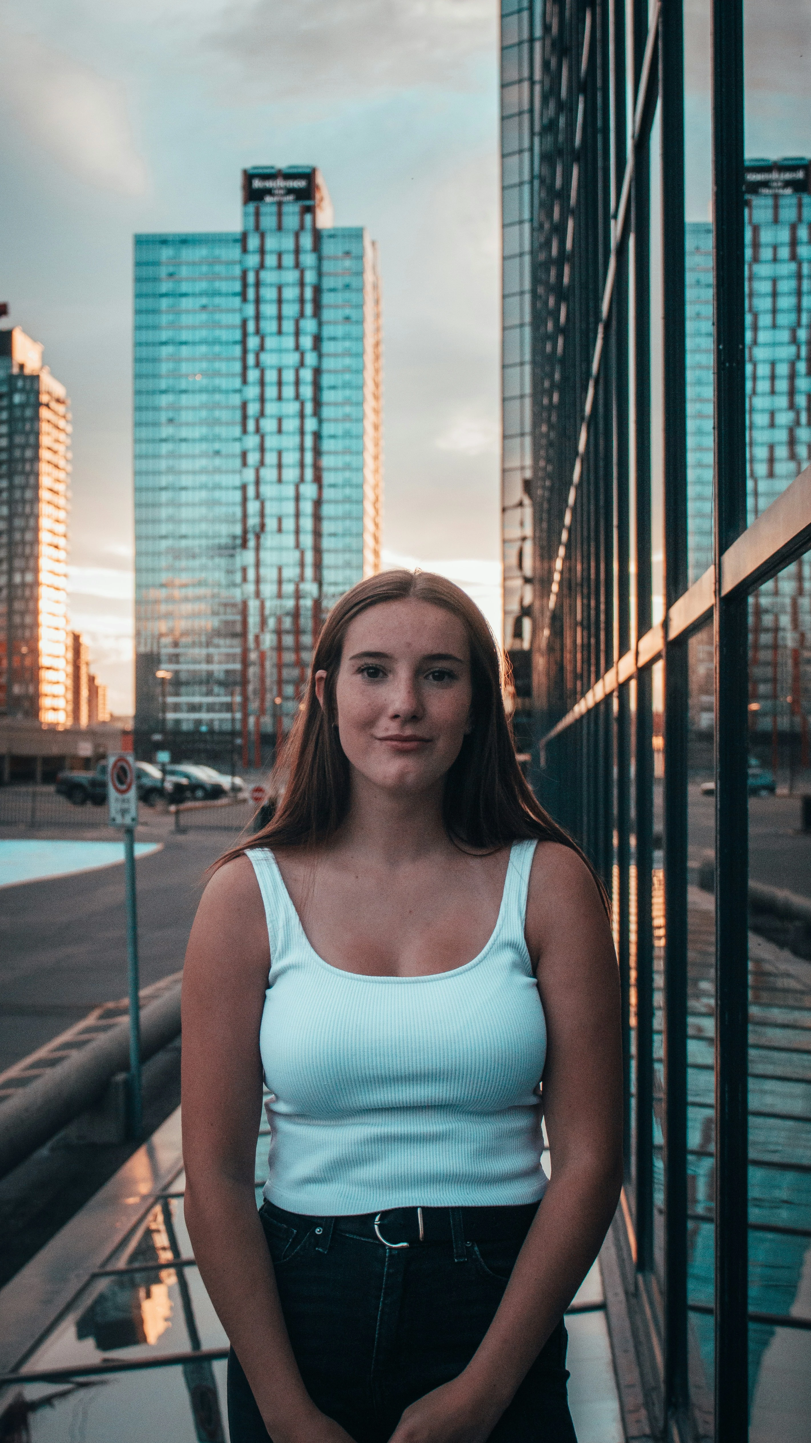 Woman city portrait — change image background online free with AI